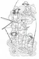 fishing rod family holding hands tattoo design idea