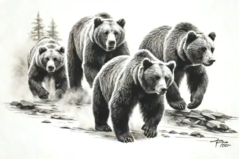 4 bears walking tattoo design idea