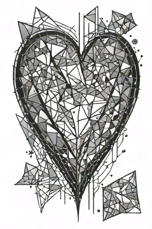 Broken glass and a broken heart in the lines tattoo design idea