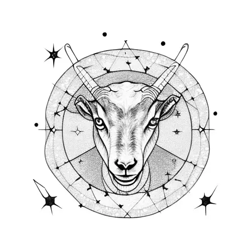 A constellation of stars forming the shape of a goat (Capricorn) against a backdrop of the phases of the moon tattoo design idea