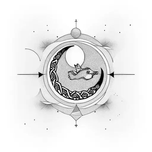 A minimalist design of a crescent moon with the Capricorn symbol incorporated within it tattoo design idea