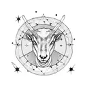 A constellation of stars forming the shape of a goat (Capricorn) against a backdrop of the phases of the moon tattoo design idea