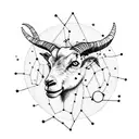 A constellation of stars forming the shape of a goat (Capricorn) against a backdrop of the phases of the moon tattoo design idea