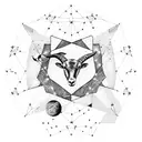 A constellation of stars forming the shape of a goat (Capricorn) against a backdrop of the phases of the moon tattoo design idea