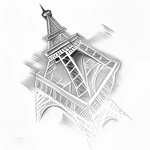 Un aigle majestueux perché au sommet de la Tour Eiffel, symbolisant la liberté et la force tattoo design idea