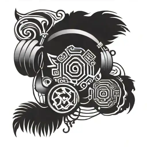 Combine Polynesian symbols with musical elements like headphones or vinyl records in a blackwork style tattoo design idea