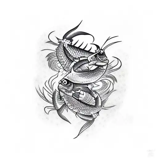 a fish fighting against two crabs tattoo design idea