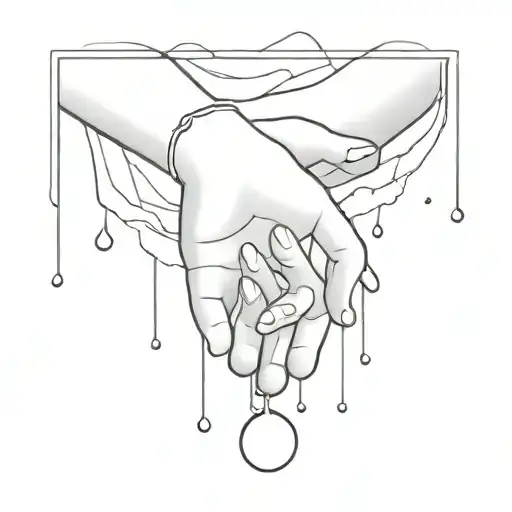 A crescent in the clouds between praying hands and water drops falling on the crescent tattoo design idea