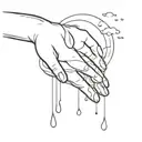 A crescent in the clouds between praying hands and water drops falling on the crescent tattoo design idea