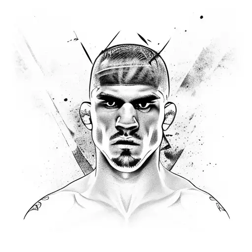A detailed portrait of a famous MMA fighter in action, with dynamic movement and intensity tattoo design idea
