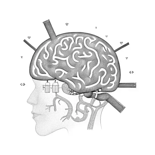 A detailed illustration of a heart and brain interconnected with intricate geometric patterns tattoo design idea