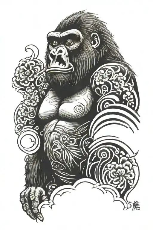 gorilla with open mouth gazing tattoo design idea