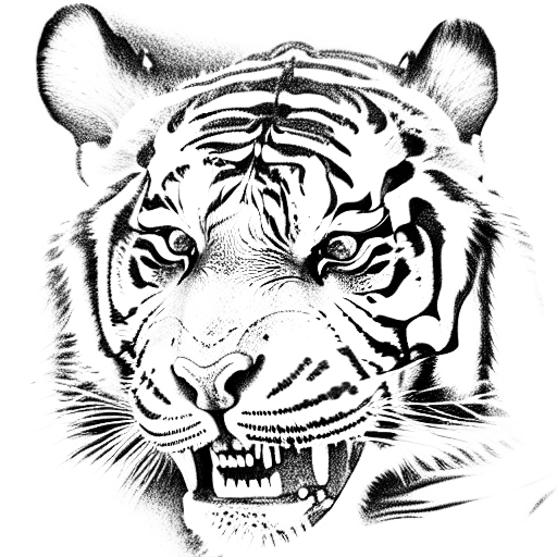 full body prehistorical tiger with sharpened fangs attacking tattoo design idea