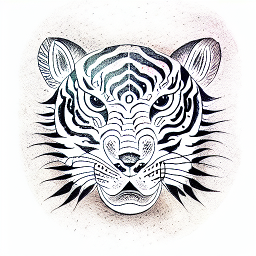prehistorical tiger with three eyes and strange fur pattern tattoo design idea