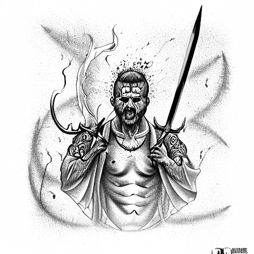 a demoniac mammooth killed by a sword tattoo design idea