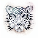 prehistorical tiger with three eyes and strange fur pattern tattoo design idea