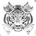 prehistorical tiger with three eyes and strange fur pattern tattoo design idea