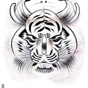 prehistorical tiger with three eyes and strange fur pattern tattoo design idea