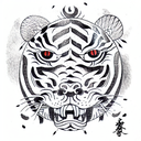 prehistorical tiger with three eyes and strange fur pattern tattoo design idea
