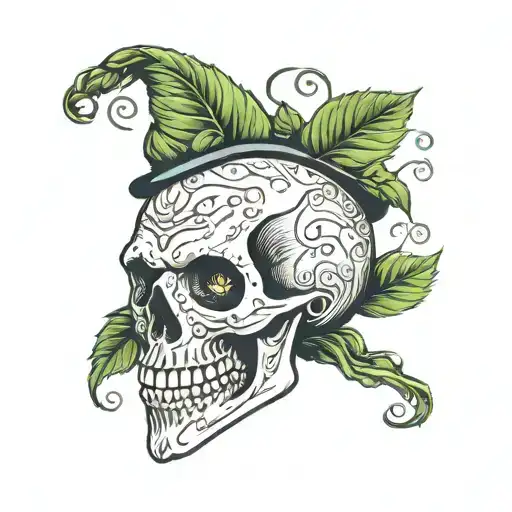 skull with hop beard tattoo design idea
