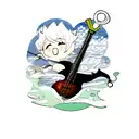 A bass guitar surrounded by swirling waves and a fishing hook tattoo design idea