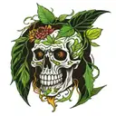 Skull surrounded with weed leafs smoking weed tattoo design idea