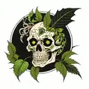 Skull surrounded with weed leafs smoking weed tattoo design idea