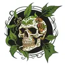 Skull surrounded with weed leafs smoking weed tattoo design idea