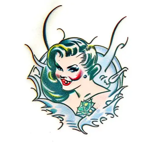 vintage Halloween pin up girl tattoo design idea