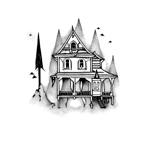  haunted house tattoo design idea