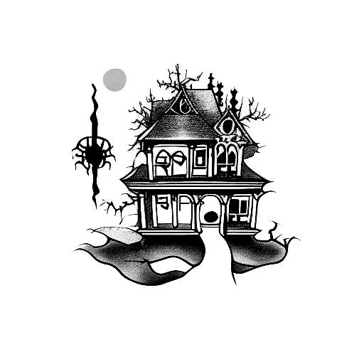  haunted house tattoo design idea