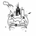 A minimalist tattoo of a bat flying over the Chicago skyline tattoo design idea