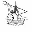 A minimalist tattoo of a bat flying over the Chicago skyline tattoo design idea