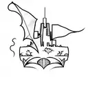 A minimalist tattoo of a bat flying over the Chicago skyline tattoo design idea