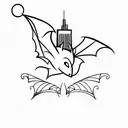 A minimalist tattoo of a bat flying over the Chicago skyline tattoo design idea