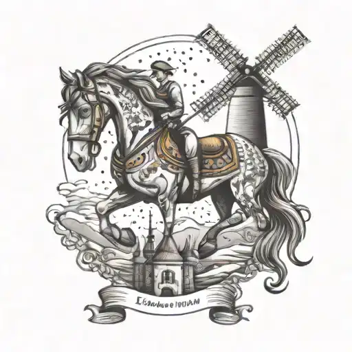 menorca horse and windmill dom quixote tattoo design idea
