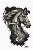 menorquian black horse with windmill dom quixote tattoo design idea