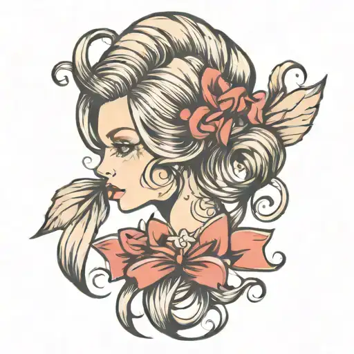 hair with ribbons tattoo design idea