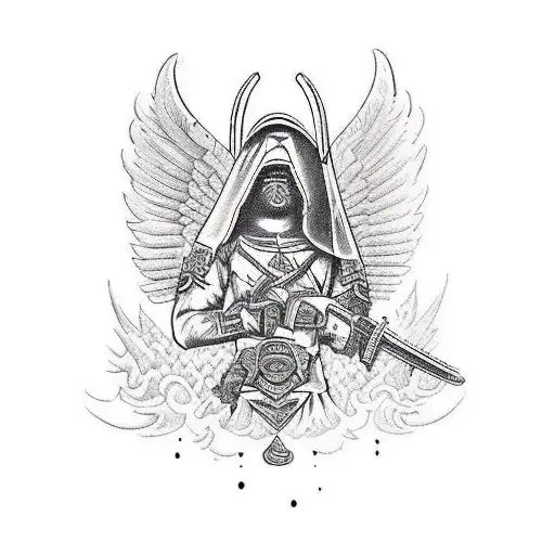 Warrior Angel with sword tattoo design idea