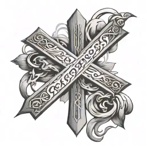 Cross of Jesus intertwined with parchment with the date "September 29" written on it tattoo design idea