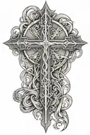 Cross of Jesus intertwined with parchment with a date written on it tattoo design idea