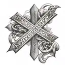 Cross of Jesus intertwined with parchment with the date "September 29" written on it tattoo design idea