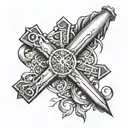 Cross of Jesus intertwined with parchment with the date "September 29" written on it tattoo design idea