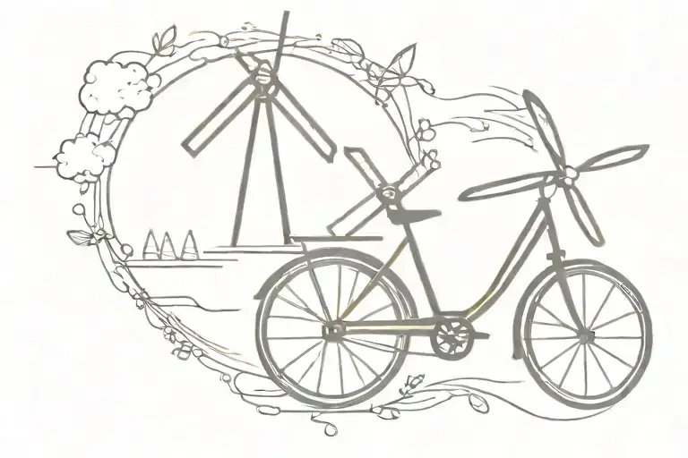 Bike and windmill  tattoo design idea