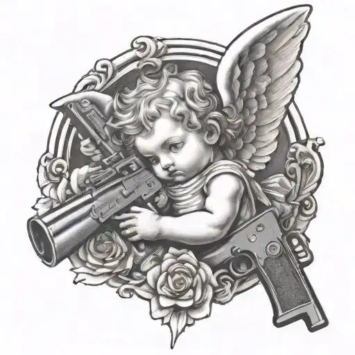 cherub angel with a gun tattoo design idea