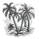 palm tree, with coordinates and sun tattoo design idea