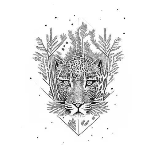 A pink leopard print tent in a forest of books tattoo design idea