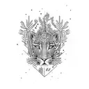 A pink leopard print tent in a forest of books tattoo design idea