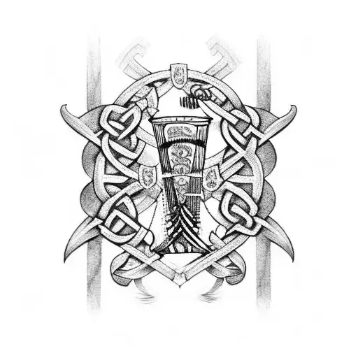 A traditional Irish harp with a Scottish tartan pattern and a French fleur-de-lis tattoo design idea