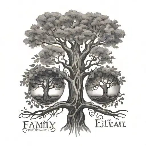 family tree tattoo with the names Kamrynn, Elijah, and Brielle  tattoo design idea